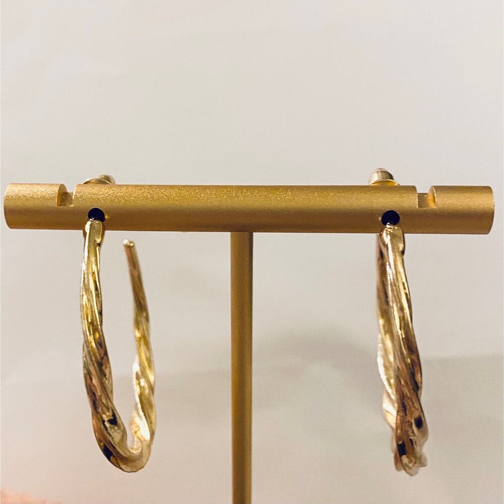 Gold Twisted Hoop Earrings - Picture 2 of 2